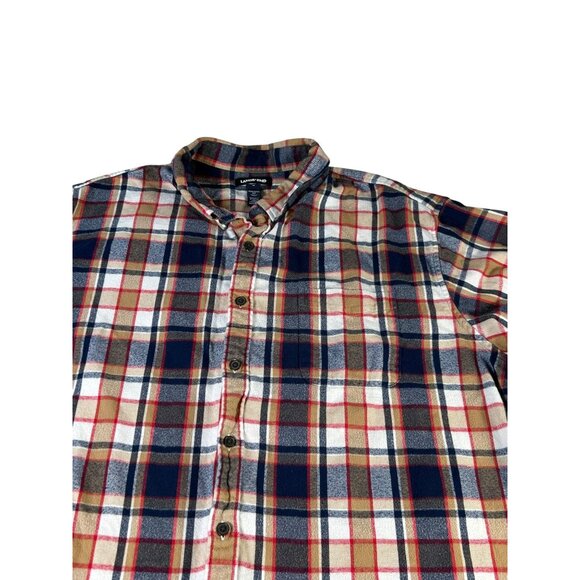 Lands End Flannel Shirt Beige Red White Plaid Men's 3XL/T Long Sleeve Buttons - Picture 2 of 12